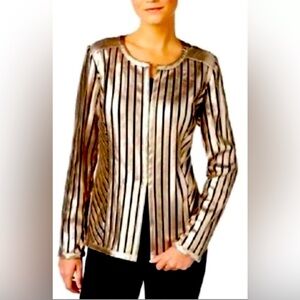 JM Collection Faux-Leather Jacket in Luxe Stripe, Size PM